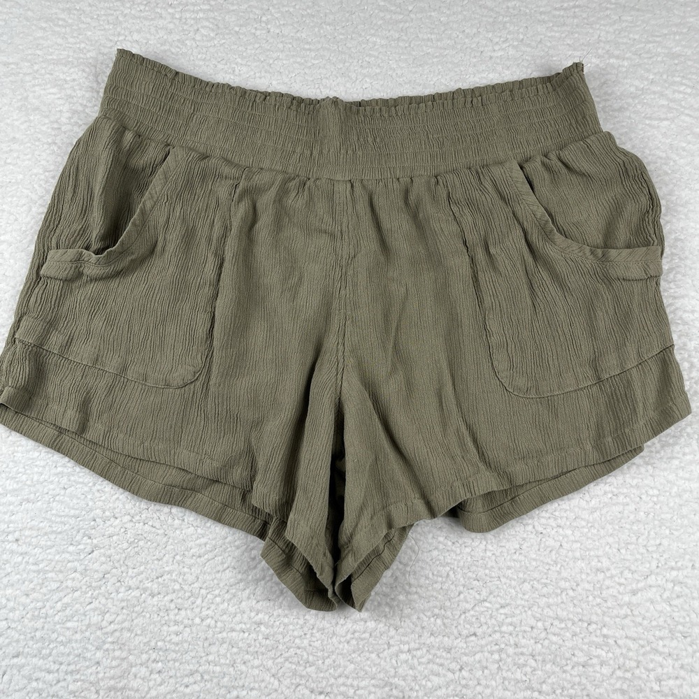 prAna Fernie Shorts‎ Womens XL Green Woven Tencel Paperbag Elastic WB Cover Up